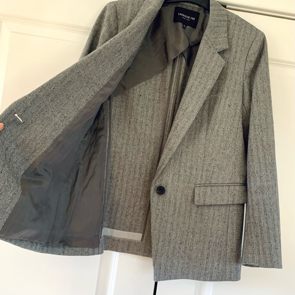 Lafayette 148 Blazer Speckled Herringbone Wool 1 Button Gray Suit Jacket Size 4 - Picture 6 of 10
